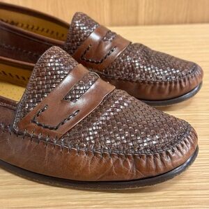 Aventura Men's Woven Leather Penny Loafers, Made in Spain, Size 11